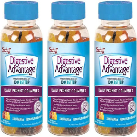 Digestive Advantage Daily Probiotic Gummies for Digestive Health, Gut Health & Immune Support, Probiotics for Men and Women (80Ct) - Delicious Natural Fruit Flavor* (Pack of 3)