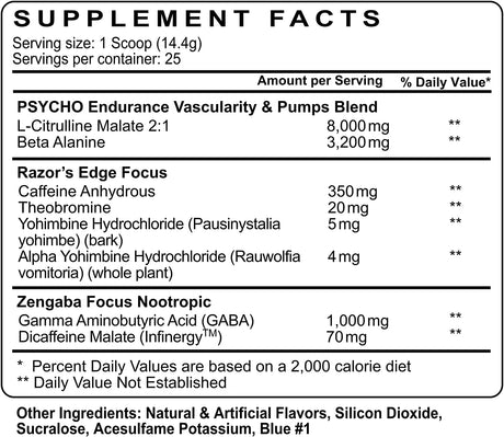 Psycho Pharma New Perfect Powders with Zengaba Energy Feel Good Focus #1 Strongest PWO Edge of Insanity - Most Intense Workout Powder for Focus, Strength & Energy