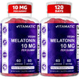 2 Pack - Vitamatic Melatonin 10Mg per Gummy - 60 Servings - 60 Vegetarian Gummies - Non-Habit Forming Sleep Aid Supplement