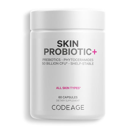 Codeage Skin Probiotics 50 Billion CFU & Prebiotics, Skin Ayurvedic Botanical Herbs, Shelf-Stable, 60 Ct