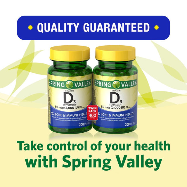 Spring Valley Vitamin D3 Supplement Twin Pack, 50 Mcg, 200 Count, 2 Pack