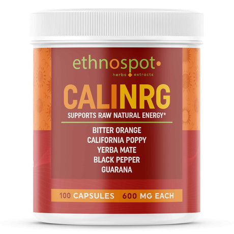 Calinrg Herbal Energy Supplement - Promotes Raw & Natural Daytime Energy without Jitters - California Poppy for Calm Energy - Guarana Yerba Mate & Bitter Orange for Focused Energy - 100 Vegan Capsules