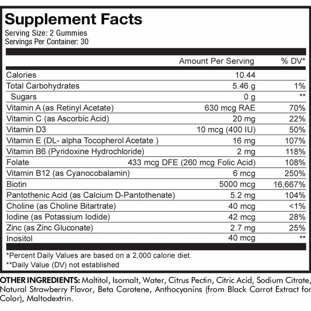 Codeage Hair Gummies, Biotin 5000 Mcg, Sugar Free Nails & Skin Gummy Multivitamin, Zinc, Folate, 60 Ct