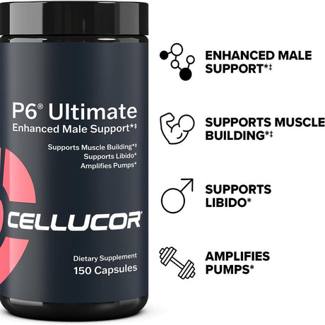 Cellucor P6 Ultimate Enhanced Support for Men Supports Muscle Growth & Strength Natural Support Supplement with Peakatp, Peptistrong, LJ100, Elevatp, DIM, & Senacti 150 Capsules