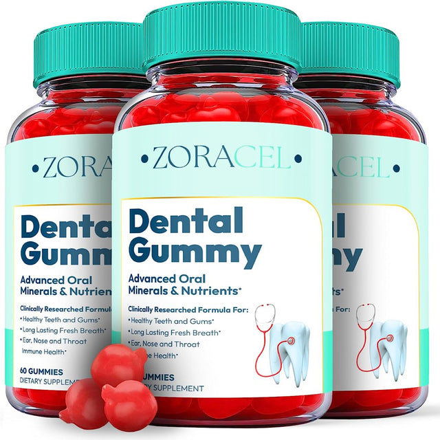 (3 Pack) Zoracel Dental Gummies - Advanced Oral Probiotics Formula for Healthy Teeth and Gums, Fresh Breath, Ear, Nose, Throat, and Immune Health Supplement - 180 Gummies