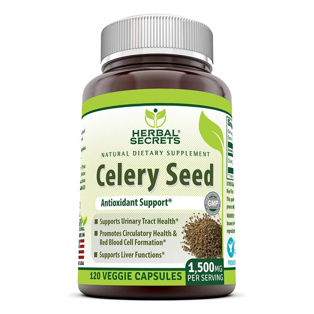 Herbal Secrets Celery Seed Extract 1500 Mg per Serving 120 Veggie Capsules - Non GMO, Gluten-Free -Natural - Supports Liver and Urinary Tract Health - Promotes Healthier Circulation Brand: Herbal Secr