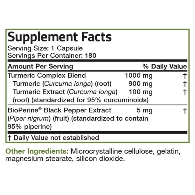 Bronson Turmeric Curcumin + Bioperine High Potency Joint Support Non-Gmo, Gluten Free Soy Free + Black Pepper, 180 Capsules