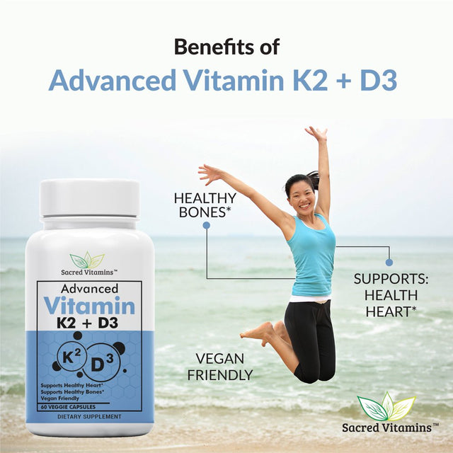 Vitamin K2 and Vitamin D3 Capsules with Bioperine for Fast Absorption - Mood Support, Bone Support, and Heart Health Formula - Potent D3 K2 Supplement for Men and Women (3-Pack)