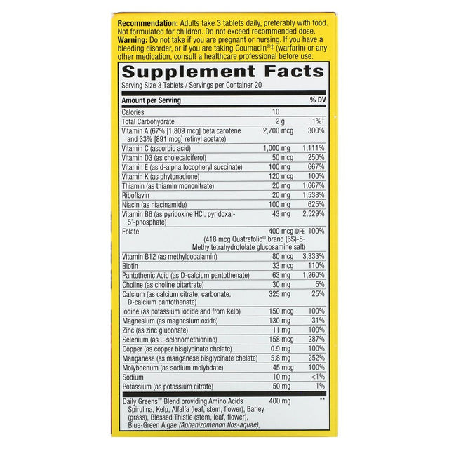 Nature'S Way Alive! Multivitamin, Max Potency No Iron Added, 60 Ct