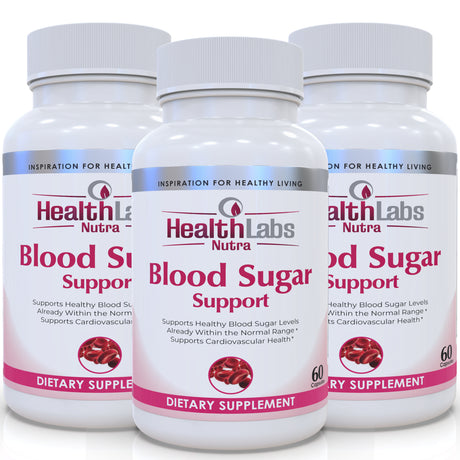 Health Labs Nutra Blood Sugar Ultra - Supports Healthy Blood Sugar Levels, Cardiovascular Health, Strengthens Immune System - Pack of 3