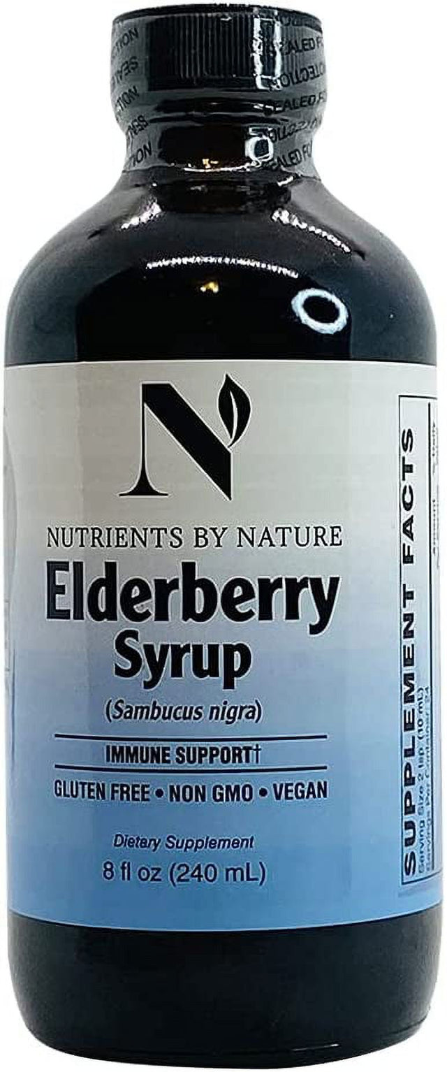 Nutrients by Nature Elderberry Syrup (Sambucus Nigra), Immune Support , Gluten Free, Non GMO, Vegan | Dietary Supplement, 8 Fl Oz (240 Ml)