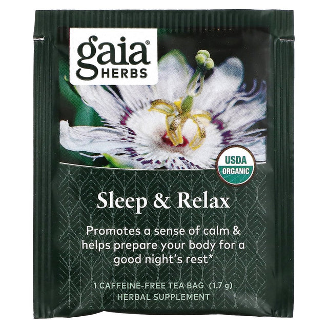 Gaia Herbs, Herbal Tea, Sleep Relax, Caffeine-Free, 16 Tea Bags, 0.96 Oz (27.2 G)