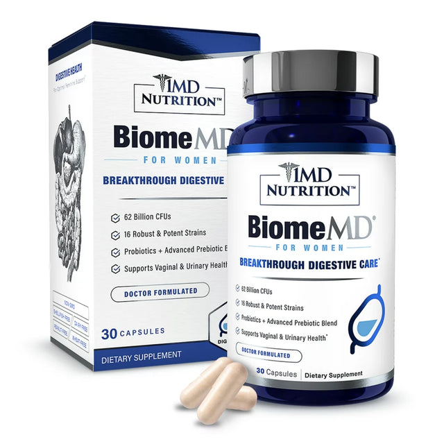 1MD Nutrition Biomemd Probiotics for Women | Digestive Supplement with 62 Billion Cfus & Prebiotics | 30 Capsules