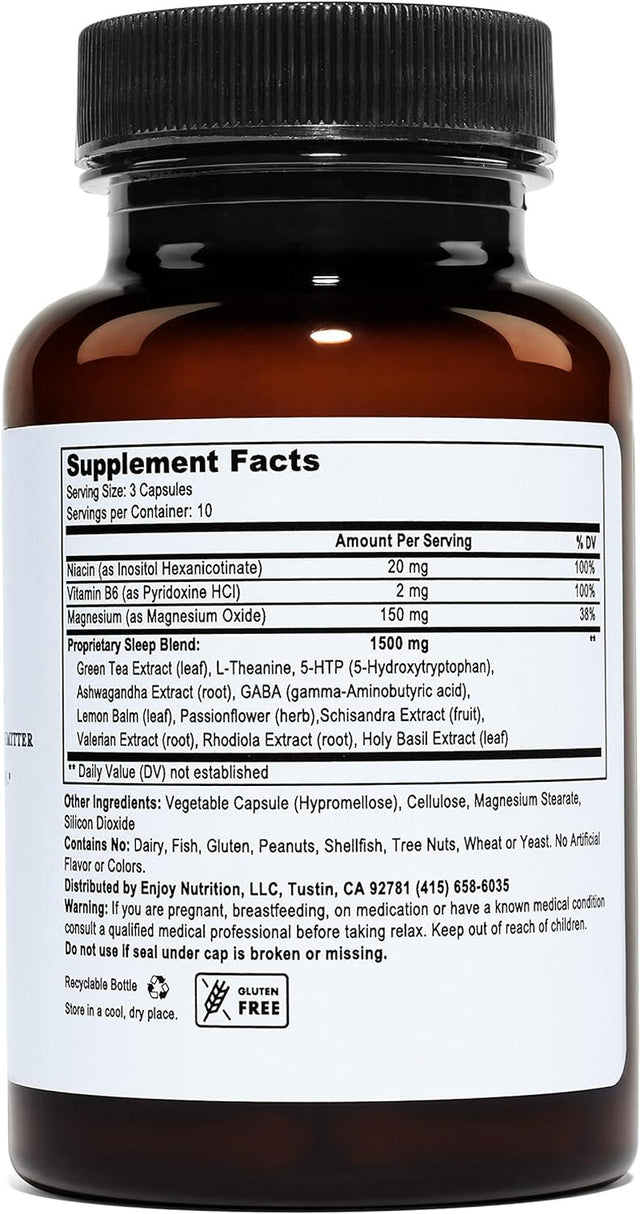 Relax - Natural Sleep Aid - GABA, L-Theanine, Valerian Root, 5-HTP, Lemon Balm - Calm Support, Stress Relief, Sleep Supplement -30 Vegetarian Capsules