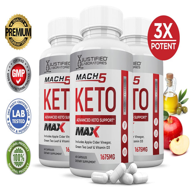 (3 Pack) Mach 5 Keto ACV MAX Pills 1675Mg Dietary Supplement 180 Capsules