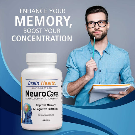 Neuro Care Nootropic Brain Health Supplement, Highly Concentrated Memory Booster Enhanced Mental Focus, Cognition, Memory, Concentration and Clarity, 100% Natural Dietary Supplement - 60 Tablets