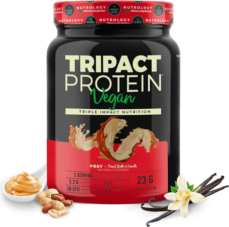 Tripact Vegan Protein Powder - Non-Gmo, Organic Plant Based Proteins-Superfoods, Greens, Probiotics-Bcaas & Glutamine, Vegan - No Artificial Colors or Flavors - Peanut Butter Vanilla