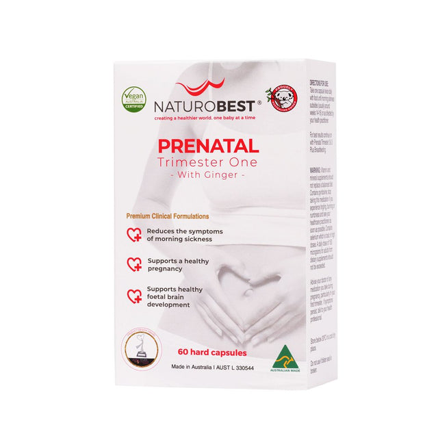 Prenatal Trimester One with Ginger by NATUROBEST | Pregnancy Vitamin and Morning Sickness Relief | Iron-Free Prenatal Vitamin & Mineral Supplement | W/ Active Folate and B