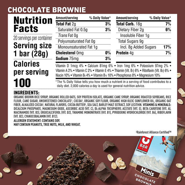 CLIF BAR Minis - Chocolate Brownie Flavor - Made with Organic Oats - 4G Protein - Non-Gmo - Plant Based - Snack-Size Energy Bars - 0.99 Oz. (20 Pack) - CASE