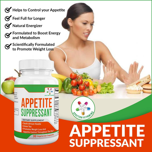 Appetite Suppressant 30 Capsules - S. African Hoodia and Green Tea Extract Control Appetite, Support Weight Loss, Increase Energy and Metabolism, Made in USA