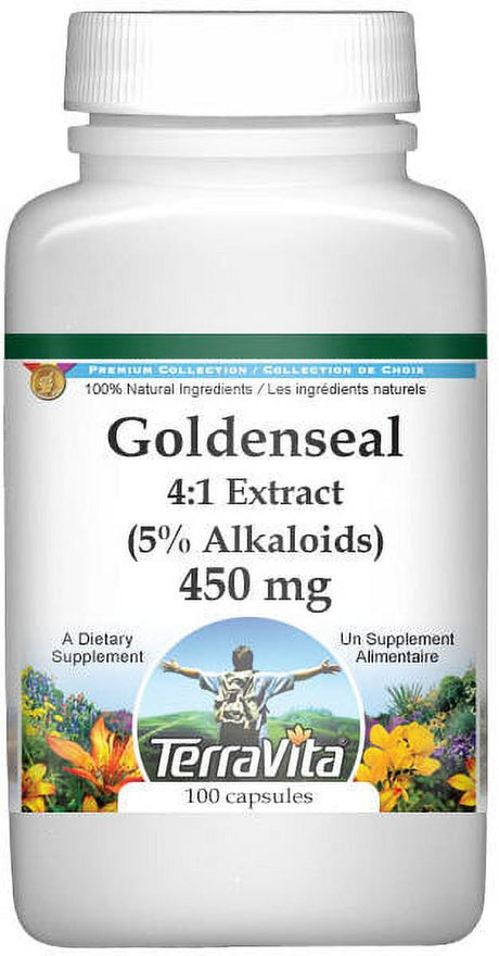 Terravita Extra Strength Goldenseal 4:1 Extract (5% Alkaloids) - 450 Mg, (100 Capsules, 1-Pack, Zin: 512423)