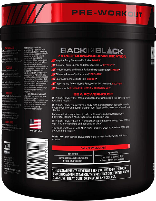 MRI Black Powder Pre-Workout Powder - Explosive Energy & Stamina - Intense Strength and Focus - Build Muscle - Recover Faster – Creatine - 60 Servings (Cocoberry Boom)