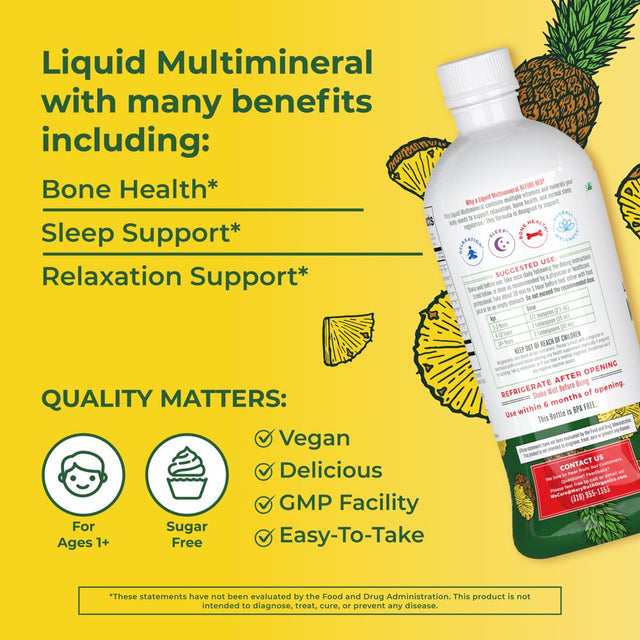 Maryruth Organics | Multimineral Supplement | Sleep Support, Relaxation, Bone Health for Adults & Kids | Pineapple Flavor | Vegan | Gluten Free | Sugar Free | 32 Servings