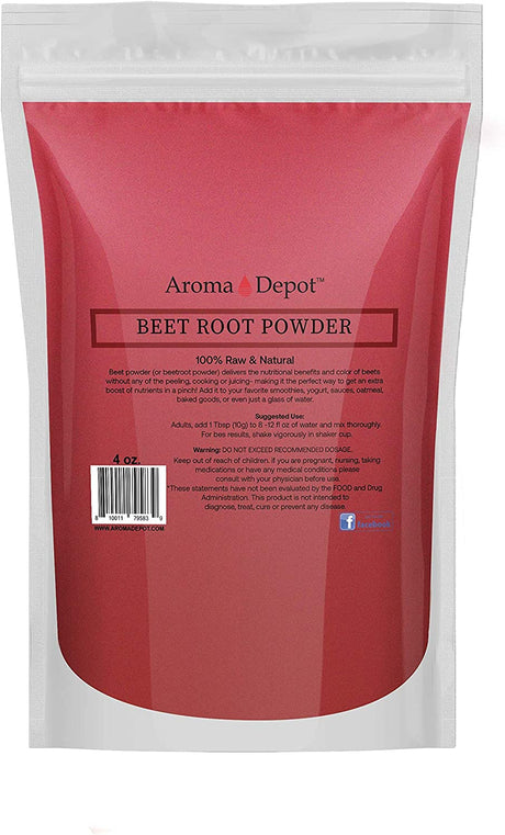 Aroma Depot Beet Root Powder 4Oz Raw & Non-Gmo I Vegan & Gluten Free I Nitric Oxide Booster I Boost Stamina and Increases Energy I Immune System Booster I 100% Natural