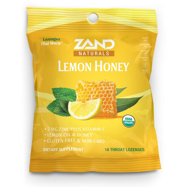 Zand Immunity Organic Lemon Honey Herbalozenge | Immune Support Throat Drops W/ Vitamin C & Zinc ('18 Count (Pack of 1))