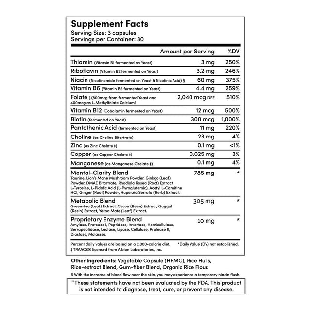 Tranont Focus - Vitamin B Complex - 90 Capsules - B Complex Vitamins Supplement - Super B-Complex Pills - B Complex Vitamin Supplement - B Vitamins Complex