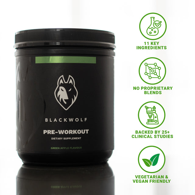 Blackwolf Green Apple Pre Workout Powder, Caffeine, L-Citrulline & Taurine, 22 Servings