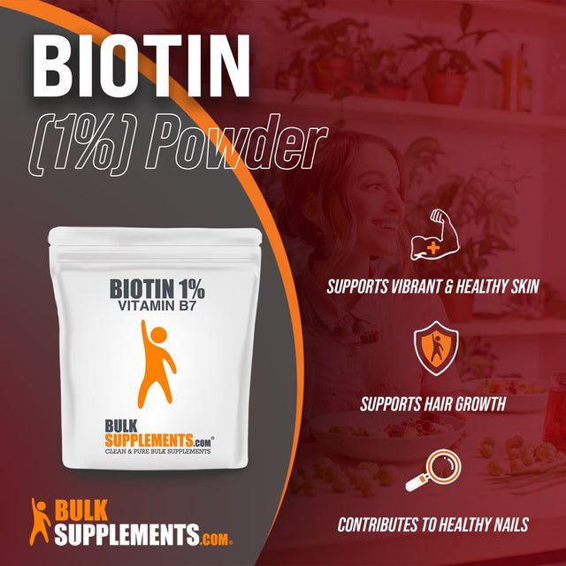 Bulksupplements.Com Biotin 1% (Vitamin B7) Powder - Skin Vitamins - Nail Growth - Hair and Nails Vitamins for Women - Vegan Biotin (500 Grams)