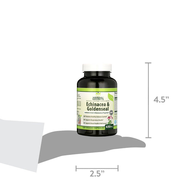 Herbal Secrets Echinacea & Goldenseal Root 450 Mg 120 Capsules (Non-Gmo) -Supports Immune and Respiratory Response* Supports Mucous Membranes, Immune Functions during Times of Seasonal*