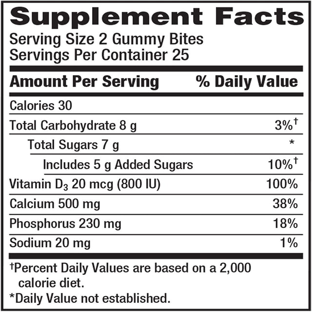 Caltrate Gummy Bites (Black Cherry, Strawberry, Orange Flavors, 50 Count) Calcium and Vitamin D3 Supplement, 500 Mg