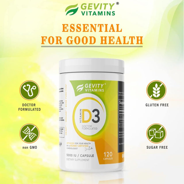 Gevity Vitamin D3 5000 IU 120 Capsules Dietary Supplements for Strong Bones Promotes Immunity