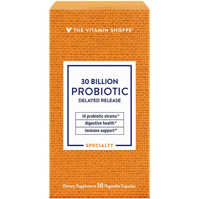 Probiotic Delayed Release 30 Billion - with 10 Probiotic Strains to Support Digestive, Immune & Vaginal Health or Yeast Imbalance - Shelf Stable (30 Veggie Caps) by the Vitamin Shoppe