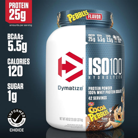 Dymatize ISO100 Hydrolyzed Protein Powder, 100% Whey Isolate , 25G of Protein, 5.5G Bcaas, Gluten Free, Fast Absorbing, Easy Digesting, Cocoa Pebbles, 3 Pound