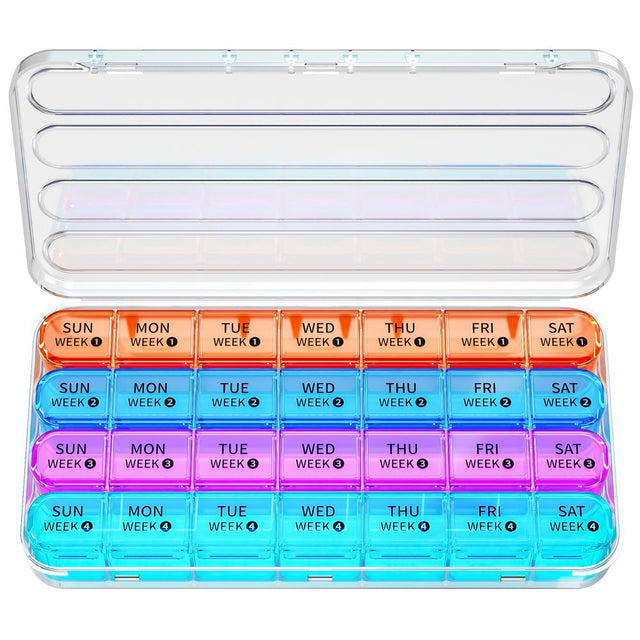 Zoksi Monthly Pill Organizer 1 Times a Day, 28 Day 4 Week Pill Box Organizer, One Month Pill Case, for Elderly, Daily Medcine Container for Vitamins, Supplement & Medication