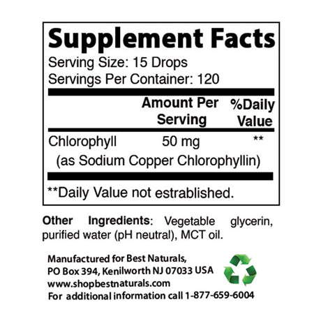 Best Naturals Liquid Chlorophyll Drops 50 Mg per Serving 120 Servings per Bottle | 2 FL OZ | Supports Healthy Energizing, Alkalization, Healthy Oxygenation | Digestion and Immune System Support