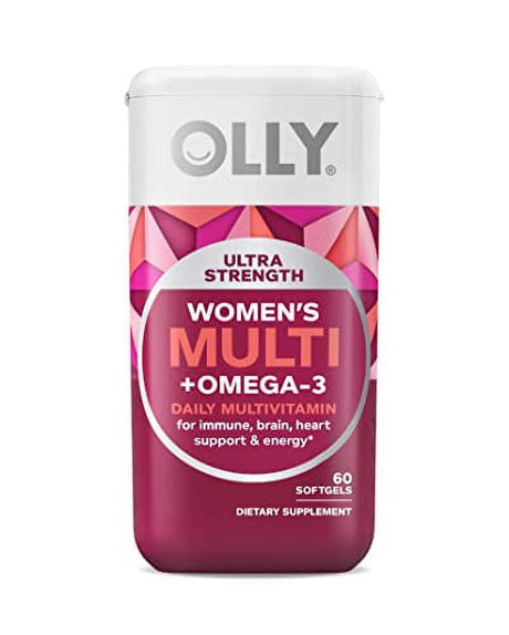 OLLY Ultra Women'S Multi Softgels, Overall Health and Immune Support, Omega-3S, Iron, Vitamins A, D, C, E, B12, Daily Multivitamin, 30 Day Supply - 60 Count