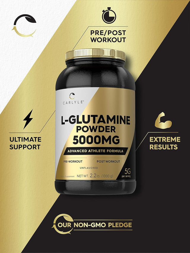 Carlyle L Glutamine Powder | 5000Mg | Unflavored | 2.2 Lbs | Vegetarian, Non-Gmo, Gluten Free | L-Glutamine Supplement