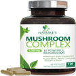 Mushroom Supplement - 10 Mushroom Complex Blend - Lions Mane, Reishi, Turkey Tail, Chaga, Cordyceps, Shiitake, Maitake - Nootropic Brain Supplement, Memory, Focus, Immune Health Support - 120 Count