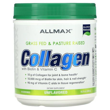 ALLMAX, Grass Fed Pasture Raised Collagen with Biotin Vitamin C, Unflavored, 15.5 Oz (440 G)