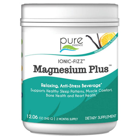 Ionic Fizz Magnesium plus - Supplement with Zinc, Potassium, and 12 Other Nutrients -Natural Sleep Aid and anti Stress Powder by Pure Essence - Orange Vanilla - 12.06 Oz