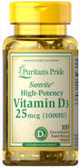 Puritan'S Pride Vitamin D3 1000 IU, Softgels, 100 Ct