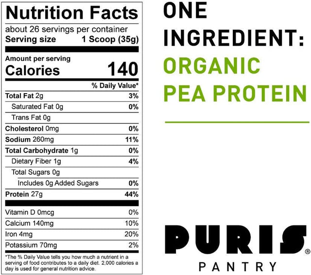 PURIS® Organic Pea Protein Powder, 100% Grown, Processed and Packed in USA, Protein Powder Plant Based, 2 LB Unflavored, Organic, Vegan, Gluten Free, Dairy Free, Non GMO, Plant Protein Powder, Keto