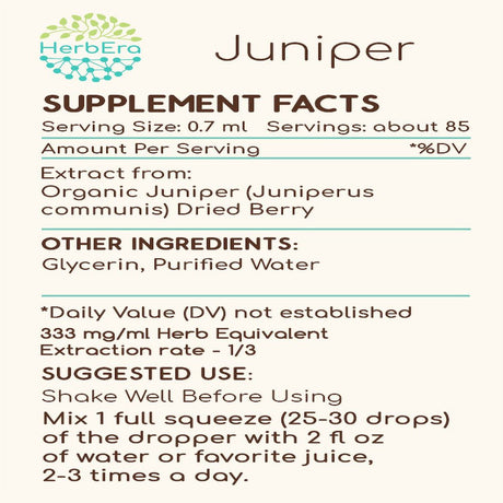 Juniper Alcohol-Free Herbal Extract Tincture, Super-Concentrated Organic Juniper (Juniperus Communis) Dried Berry 2 Oz