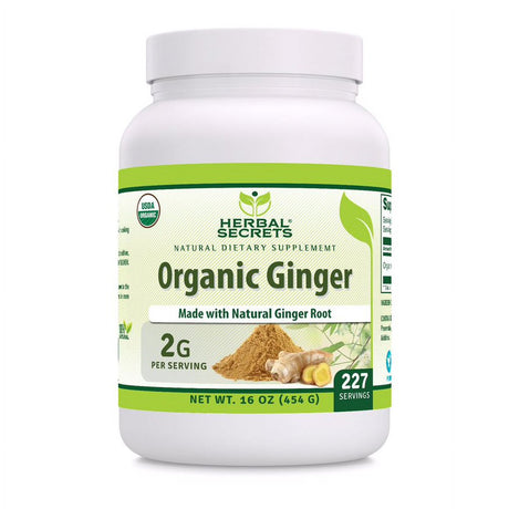 Herbal Secrets USDA Certified Organic Ginger Powder 16 Oz (Non-Gmo) Gluten- Free -Supports Healthy Heart & Immune Functions * Helps to Reduce Nausea* Soothes Upset Stomach*