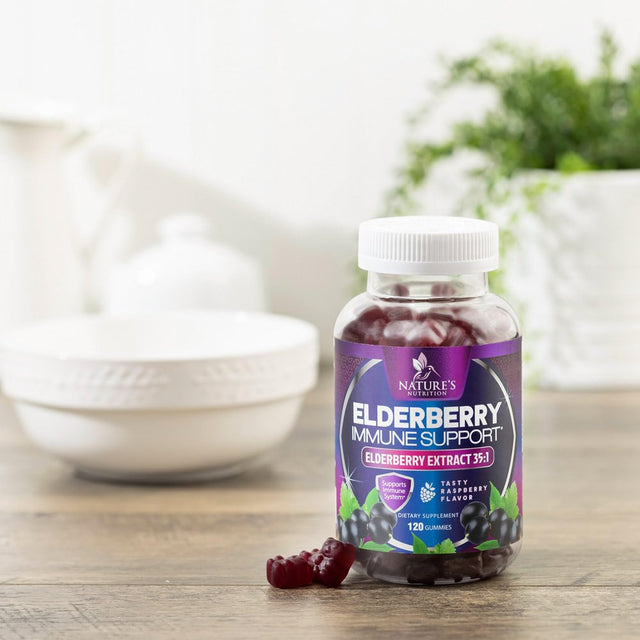 Nature’S Sambucus Elderberry Gummies, Immune Support for Kids and Adults, Max 35:1 Extract, Equivalent to 4200Mg of Elderberries, Black Elderberry Vitamin Supplement, Vegan, Non-Gmo - 120 Gummies