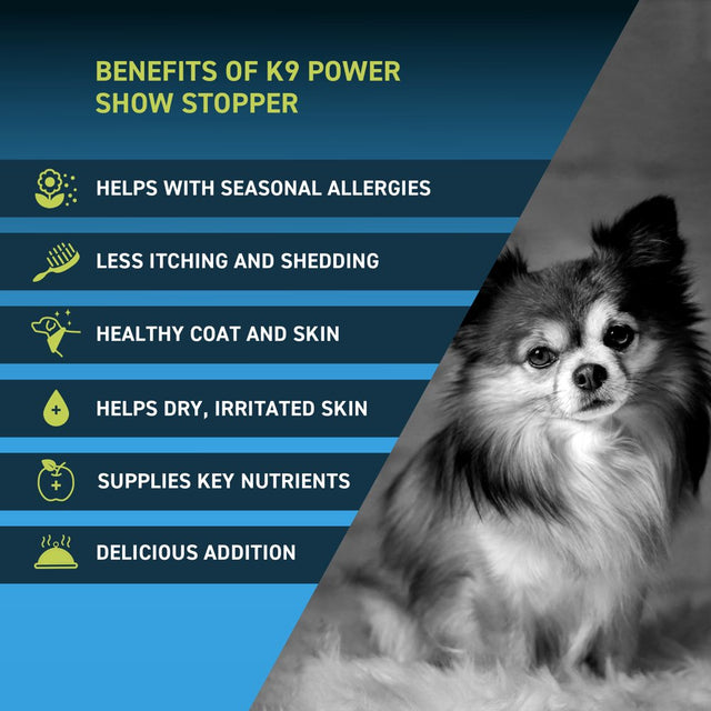 K9 Power - Show Stopper, Healthy Coat & Skin Supplement for Dogs, Reduces Itching & Shedding, Dry Skin, Seasonal Allergies, Omega 3S, 8Lbs